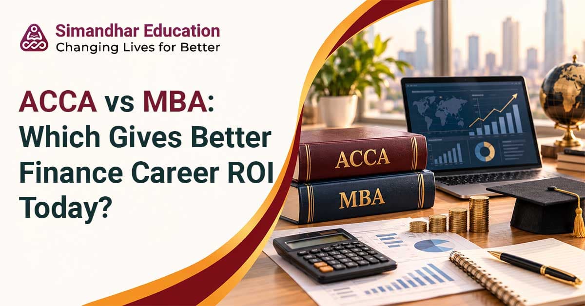 Finance professional comparing ACCA and MBA based on career ROI, course costs, salary potential, study duration, global opportunities, and finance career growth. 