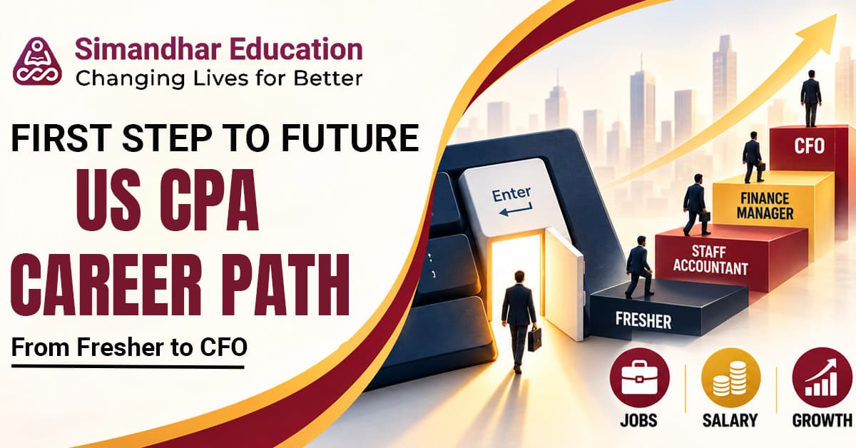 Young US CPA professional discussing career growth with an experienced finance mentor, exploring US CPA job roles, salary progression in India and the USA, Big 4 and MNC career opportunities, and essential skills required to advance from entry-level accountant to Finance Manager, Controller, and CFO.