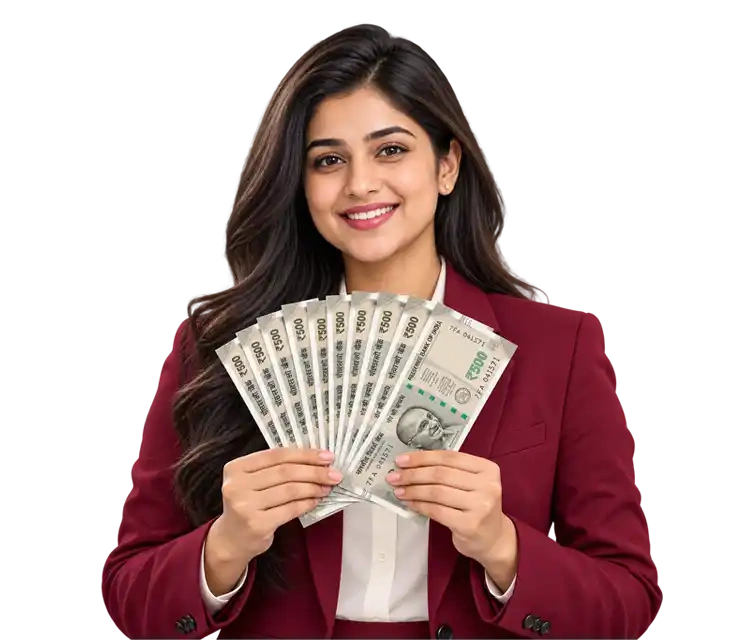 Smiling professional holding fanned currency notes