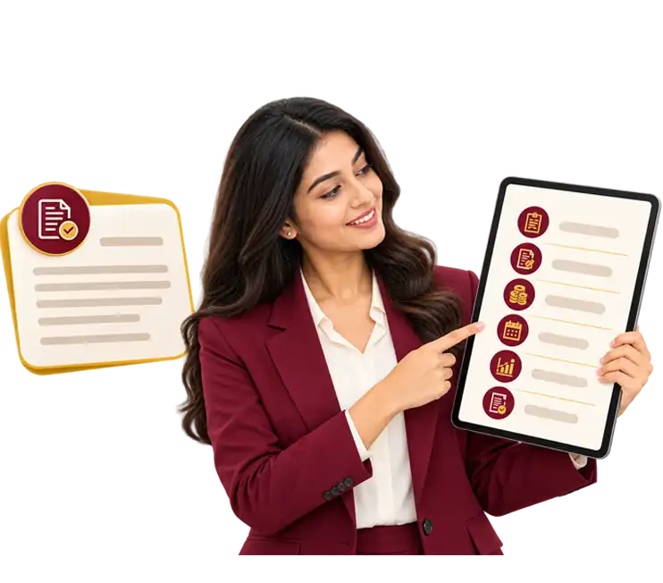 Smiling professional in a maroon blazer holding study books